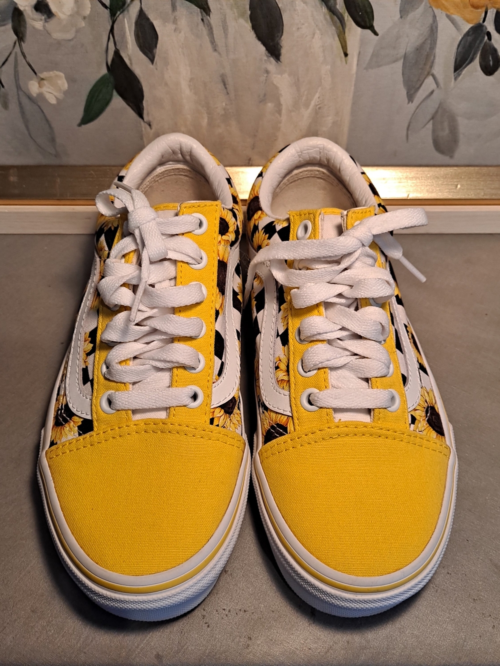 Vans Off The Wall Old Skool Customs Yellow Sunflower Checkered Canvas Sneakers